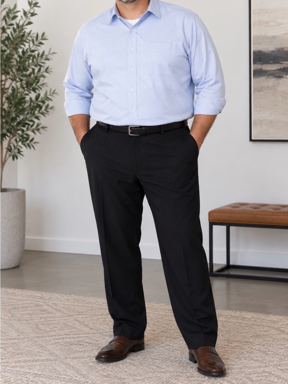 Enro Premiere Black Dress Pants Stretch Straight Leg Career Trousers 38x31